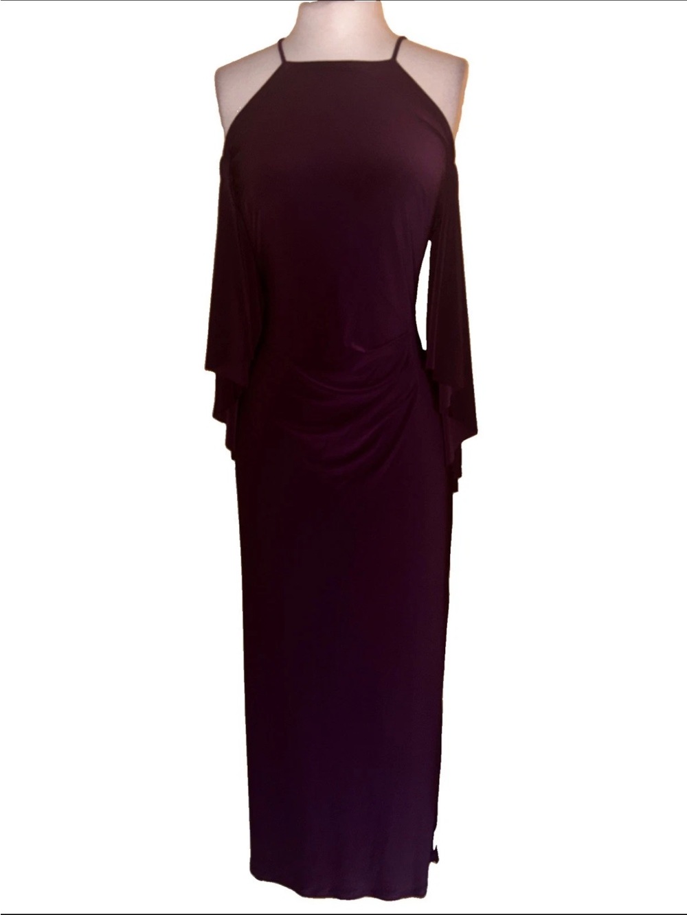 Ralph Lauren Plum Halter Cold-Shoulder Maxi Dress